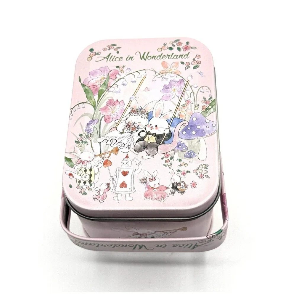 Retro Bunny Storage Tin‎ Alice In Wonderland Case Floral Mogoocloud